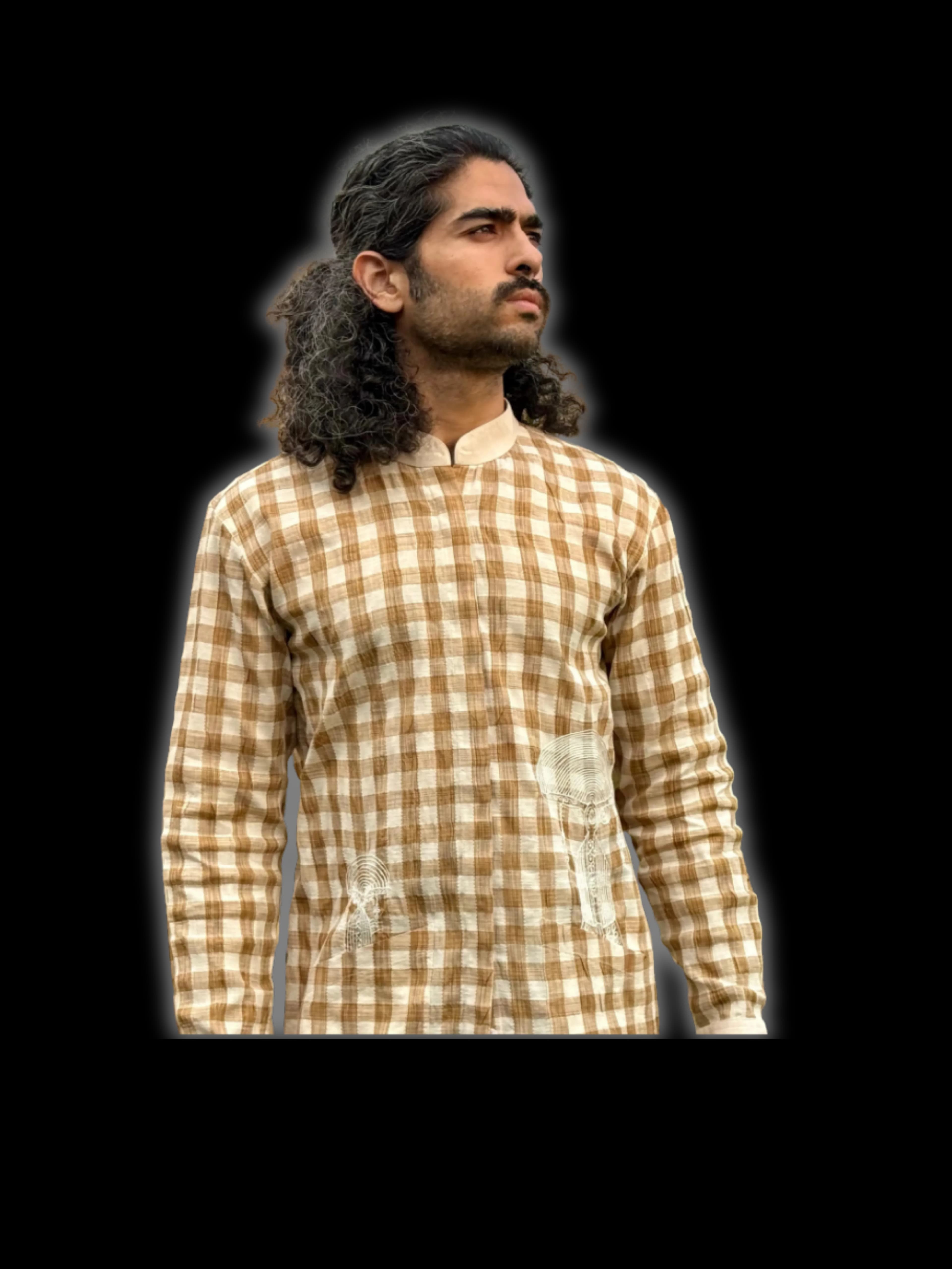 Hardik's Gingham Mushroom Kurta Shirt